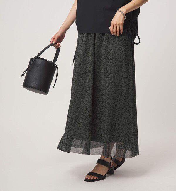 UNITED ARROWS green label relaxing「チュール レオパード スカート」|フレア|DK.GRAY