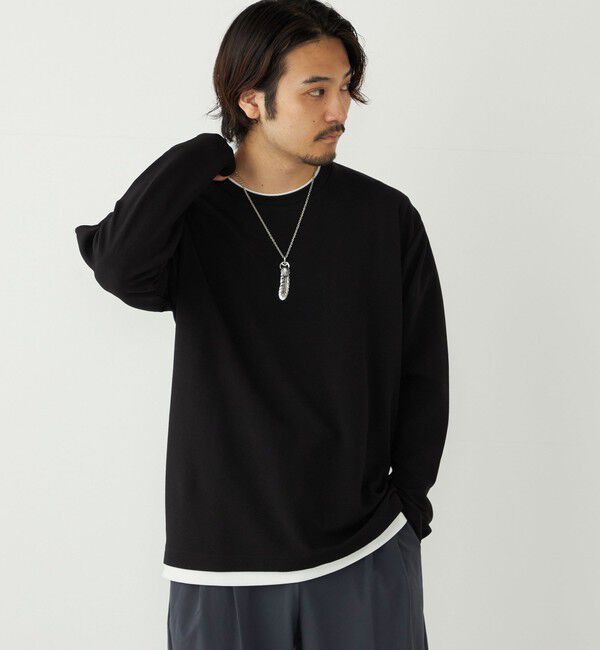 SHIPS Colors 「SHIPS Colors:フクレ ジャカード フェイクレイヤード ロンT」|Tシャツ・カットソー|ブラック