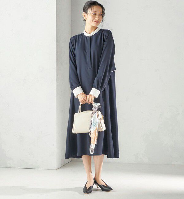 SHIPS for women「〈洗濯機可能〉ライト ダブルクロス バックフリル Aライン ワンピース（セレモニー対応可）」|ワンピース|
