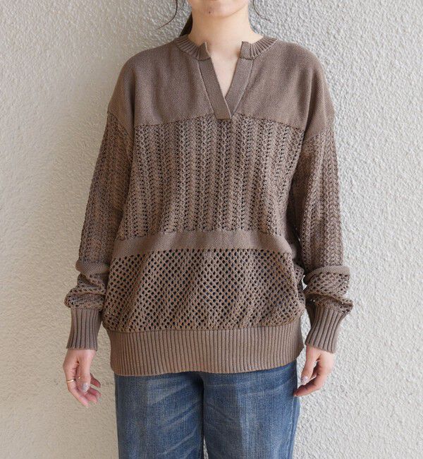 quaranciel「quaranciel:〈手洗い可能〉透かし編み スキッパー ニット プルオーバー」|ニット・セーター|