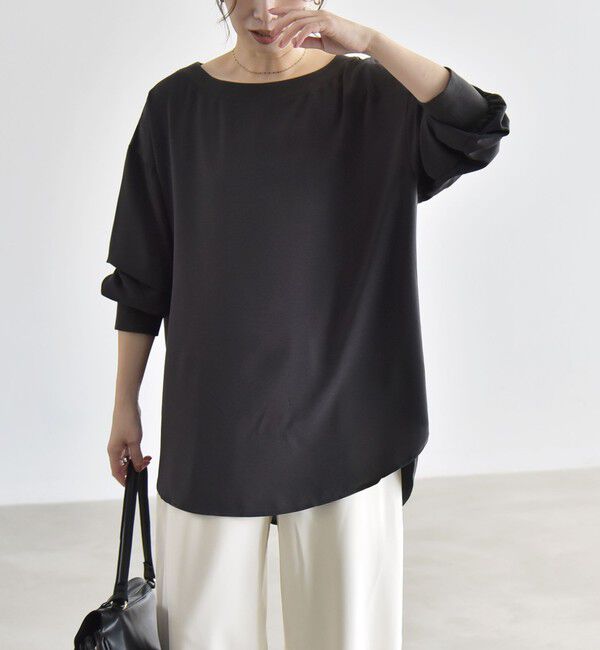 quaranciel「quaranciel:〈手洗い可能〉ジョーゼット リブ オーバーサイズ ブラウス」|シャツ・ブラウス|