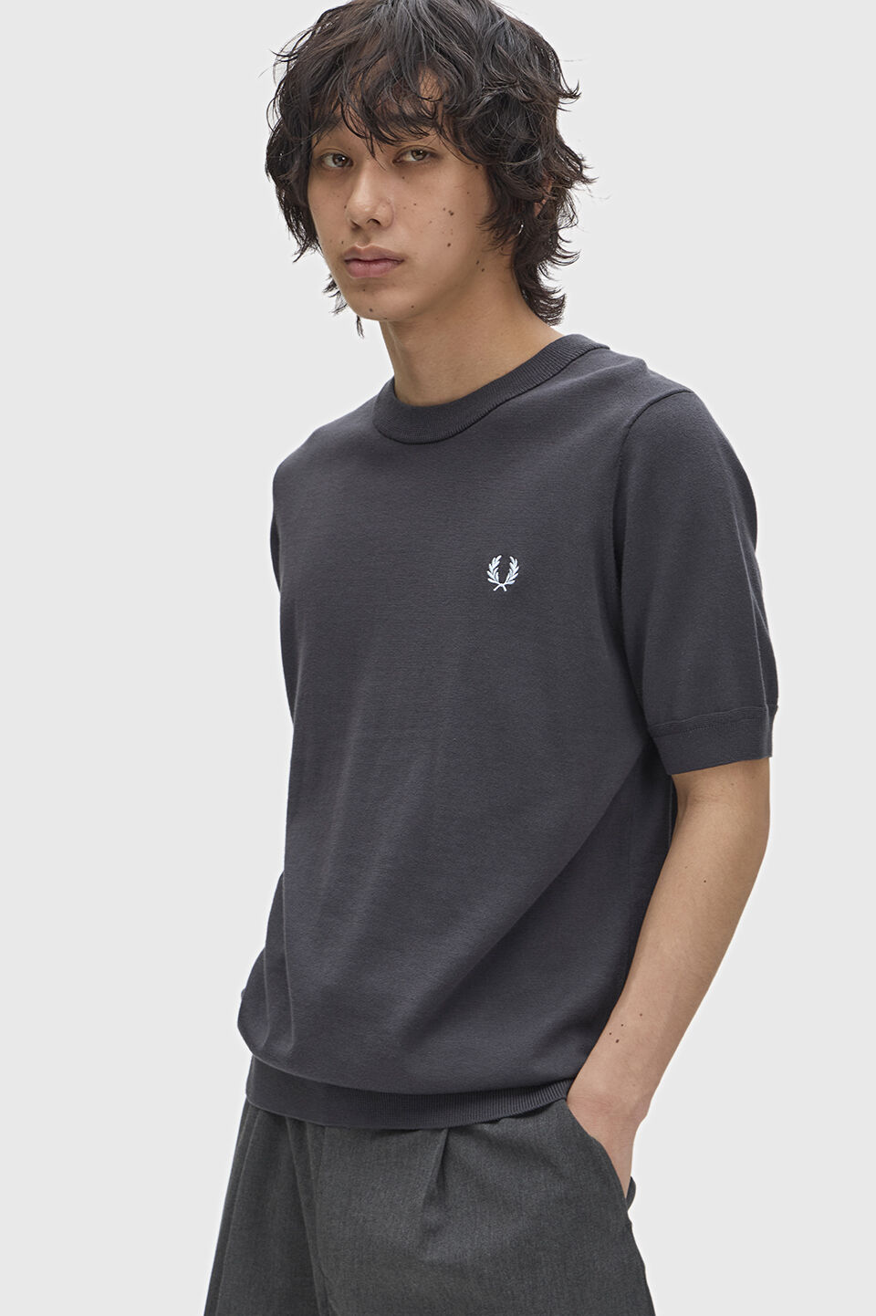 FRED PERRY 「Cotton Knitted T-Shirt／コットンニットTシャツ」|ポロシャツ|ANCHOR GREY