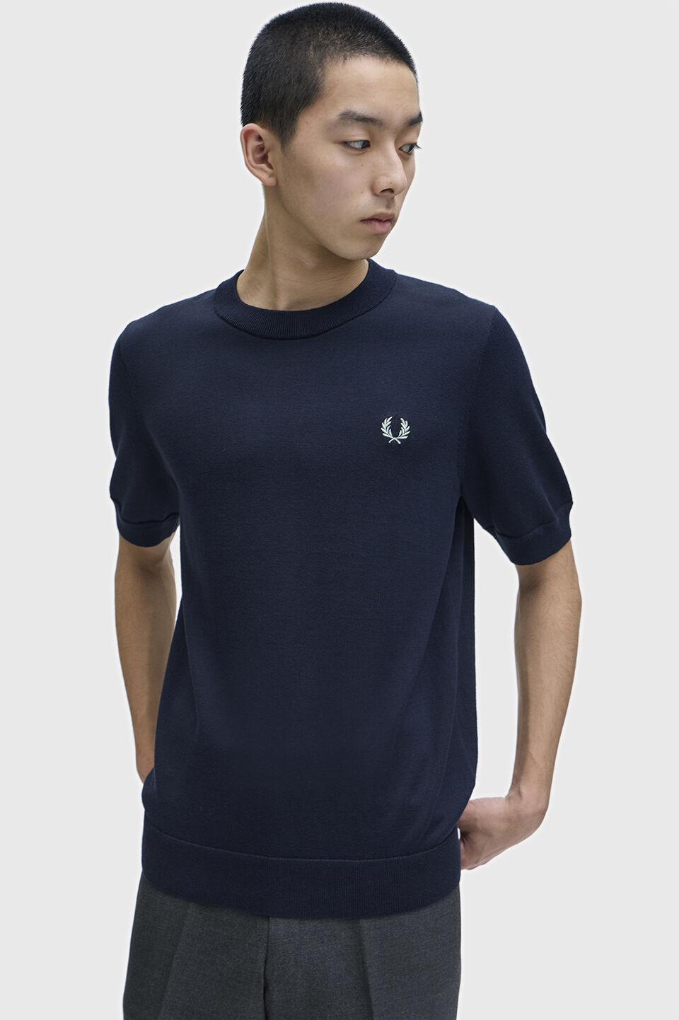 FRED PERRY 「Cotton Knitted T-Shirt／コットンニットTシャツ」|ポロシャツ|NAVY