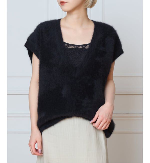 IENA LA BOUCLE「《予約》IENA LA BOUCLE フォックス カシミヤ V ベスト」|ベスト・ジレ|ブラック