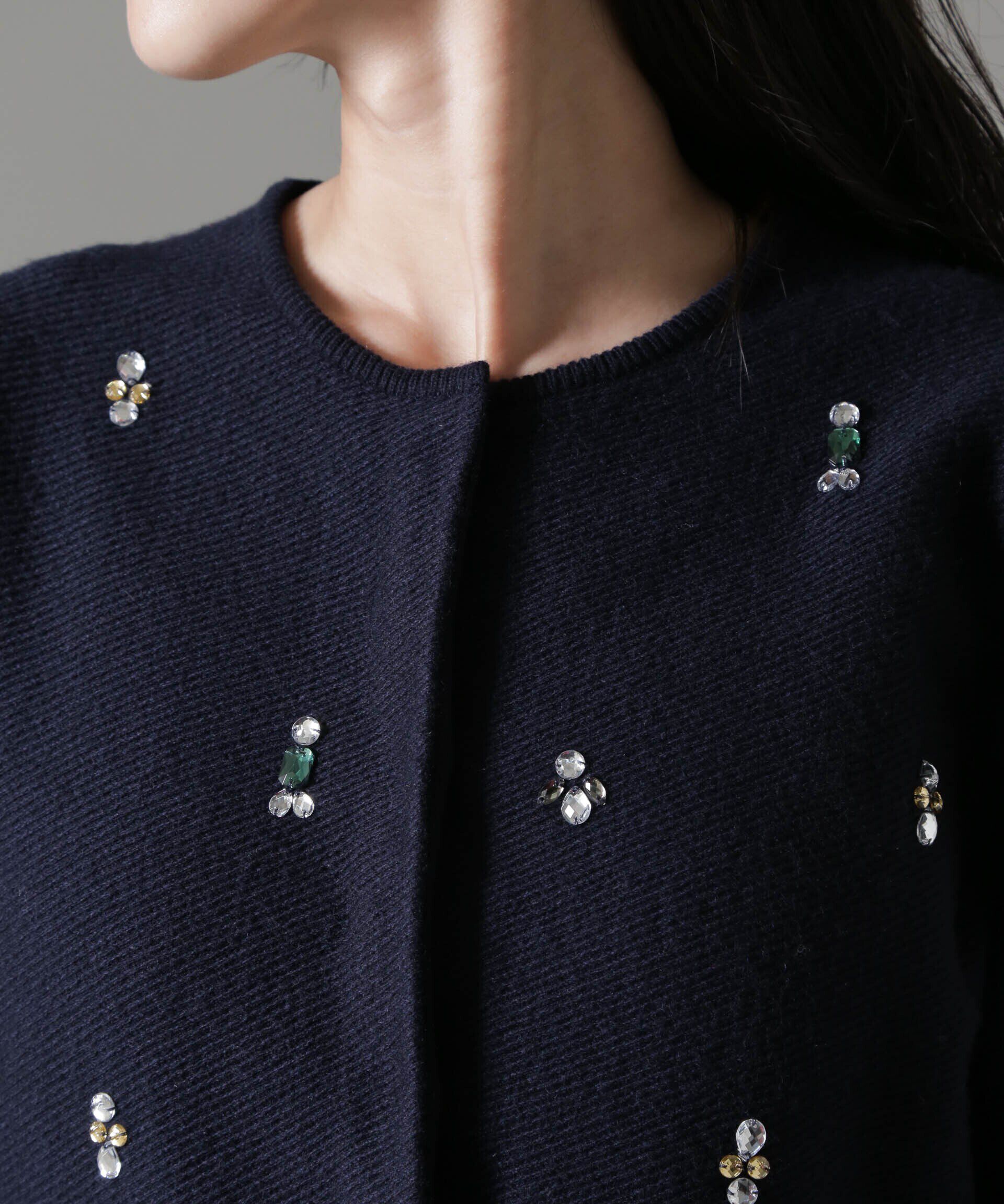 NANO universe「ビジュー刺繍ニットカーディガン」|ニット・セーター|