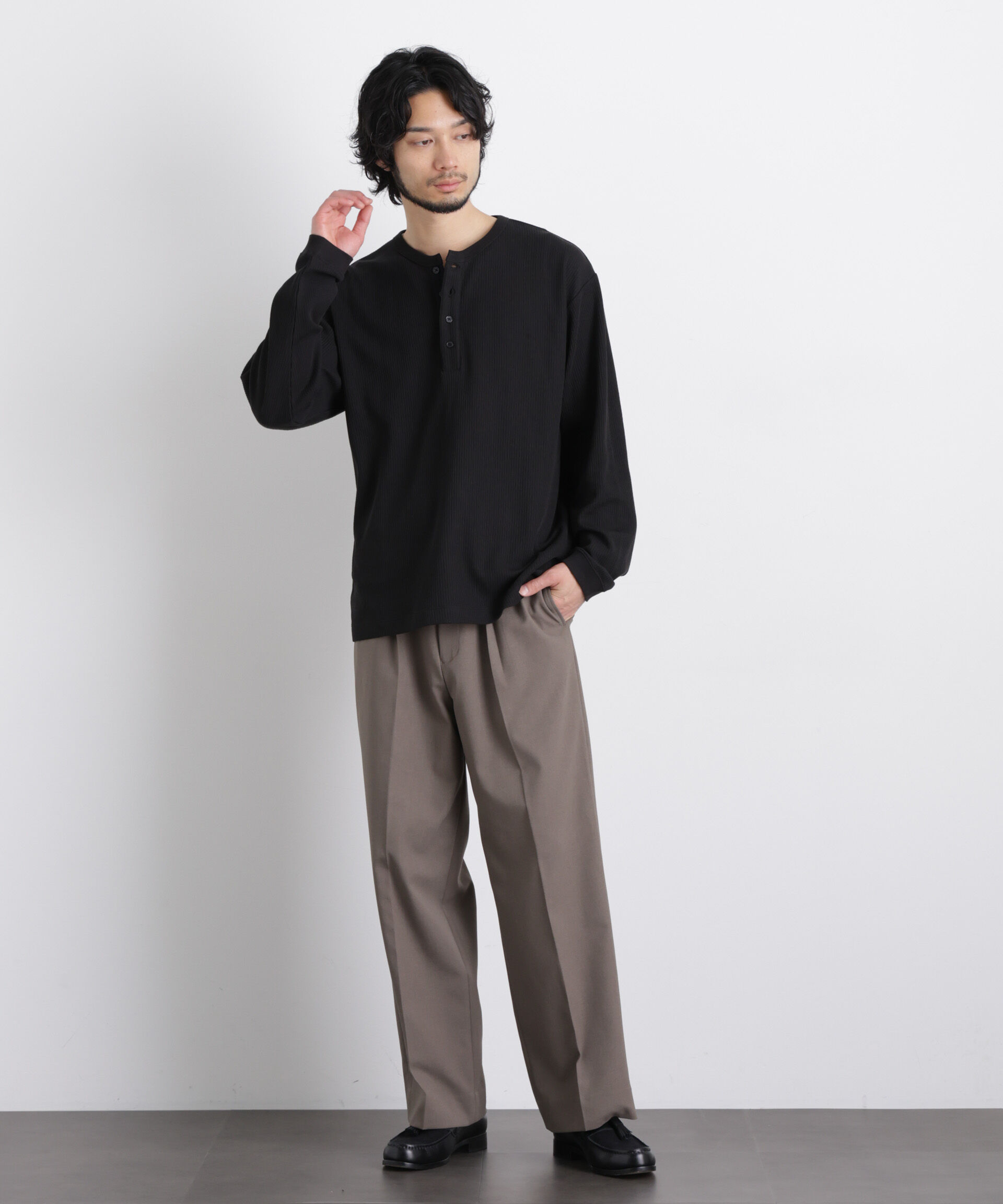 nano･universe「｢ASSEMBLANC｣ ドロップニードルリブ ヘンリーネック」|Tシャツ・カットソー|
