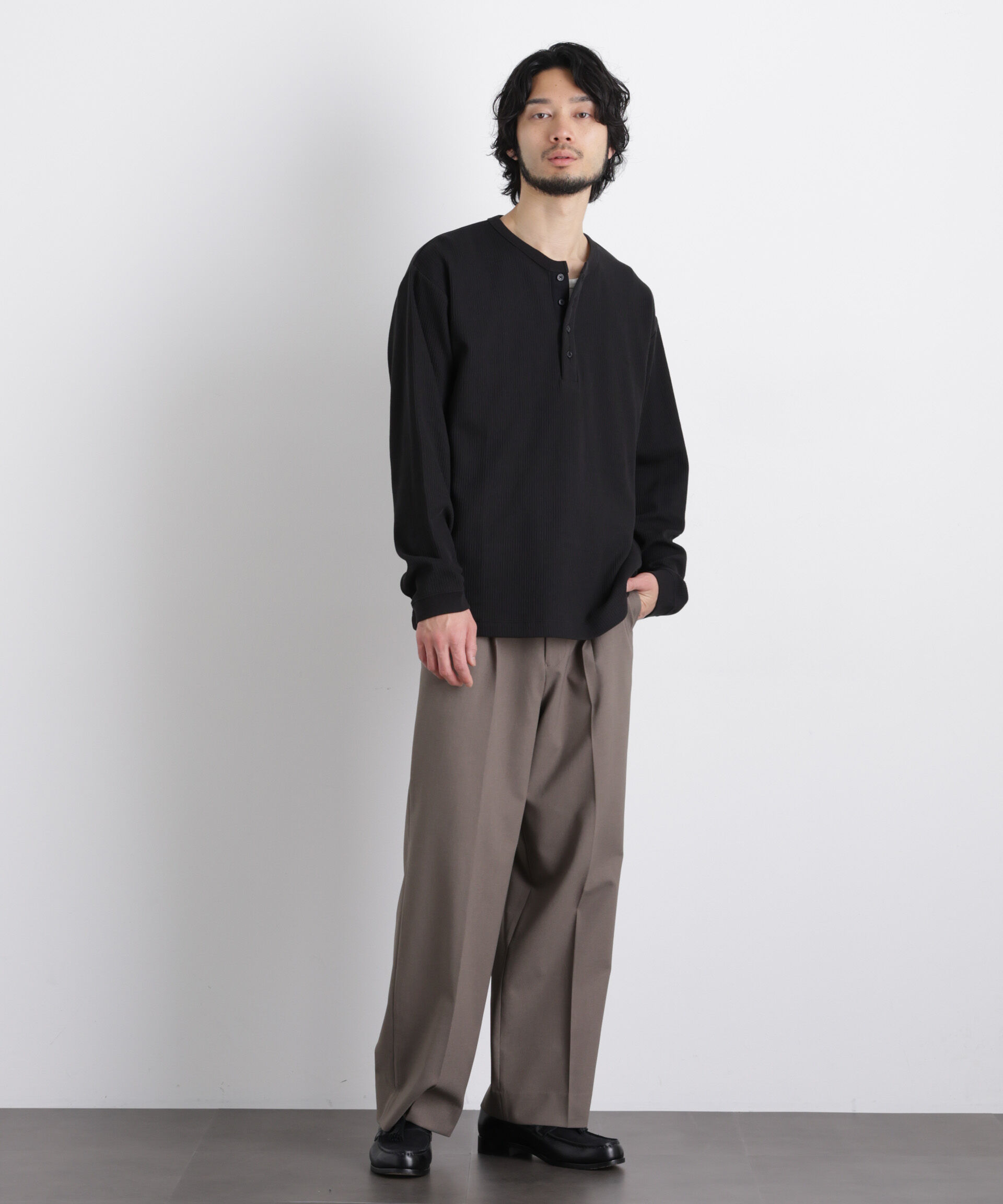 nano･universe「｢ASSEMBLANC｣ ドロップニードルリブ ヘンリーネック」|Tシャツ・カットソー|