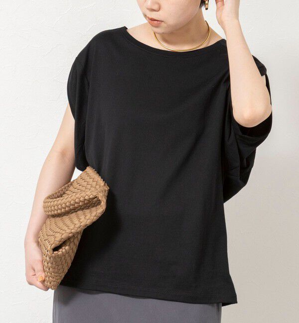 Rie Miller「変形フレンチスリーブボートネックカットソー」|Tシャツ・カットソー|ブラック