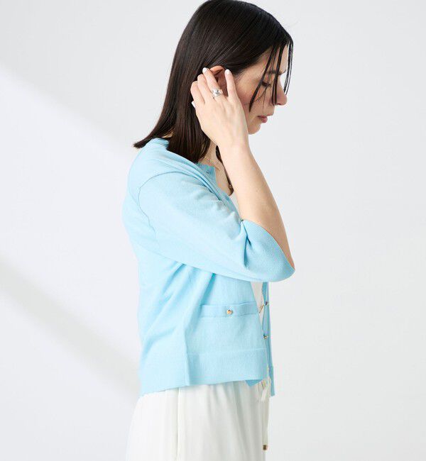 NOLLEY'S「《手洗い可能》エアリーストレッチ5分袖Cネックカーディガン」|カーディガン|
