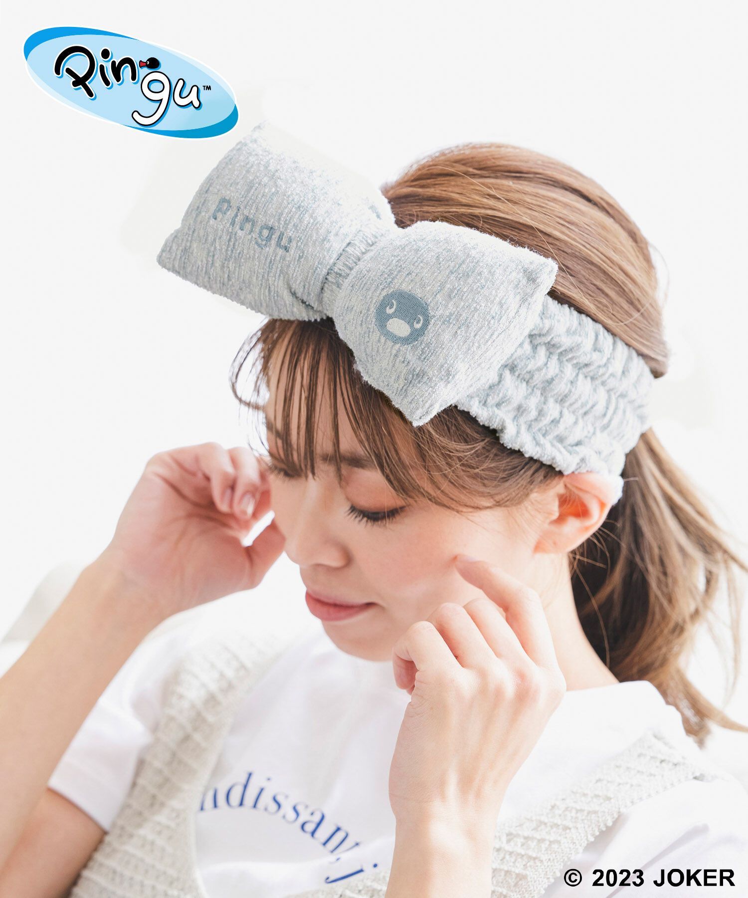ROPE PICNIC PASSAGE「【Pingu &times; ROPE' PICNIC】パイルもこもこリボンヘアターバン」|ヘアバンド|ブルー系(45)