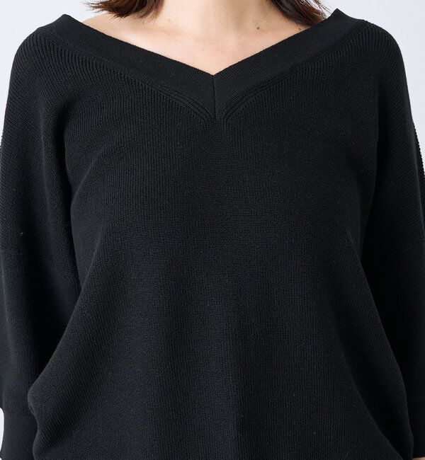  「【ドライタッチ素材/手洗い可】ギマコットン片畦Vネックニット」|ニット・セーター|