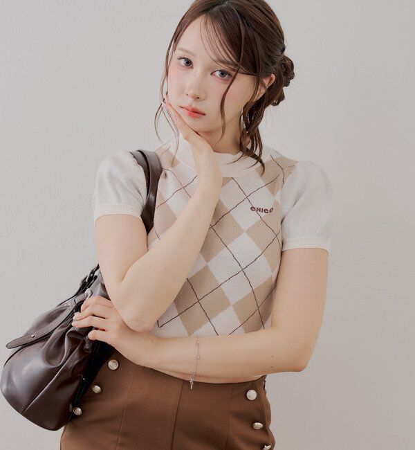  「パフスリーブロゴ刺繍ニット」|ニット・セーター|