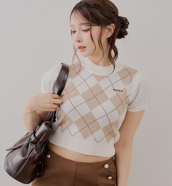  「パフスリーブロゴ刺繍ニット」|ニット・セーター|
