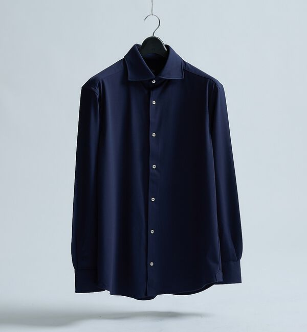 ABAHOUSE「【接触冷感】アイスピケ ストレッチ 長袖シャツ / FLEX SHIRTS」|シャツ・ブラウス|ダークネイビー