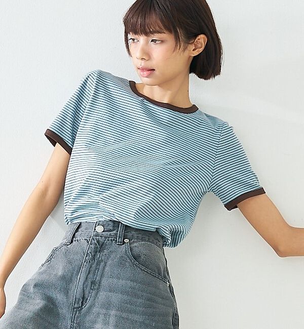 abahouse mavie「【リンガーT】ボーダーコンパクトTシャツ」|Tシャツ・カットソー|