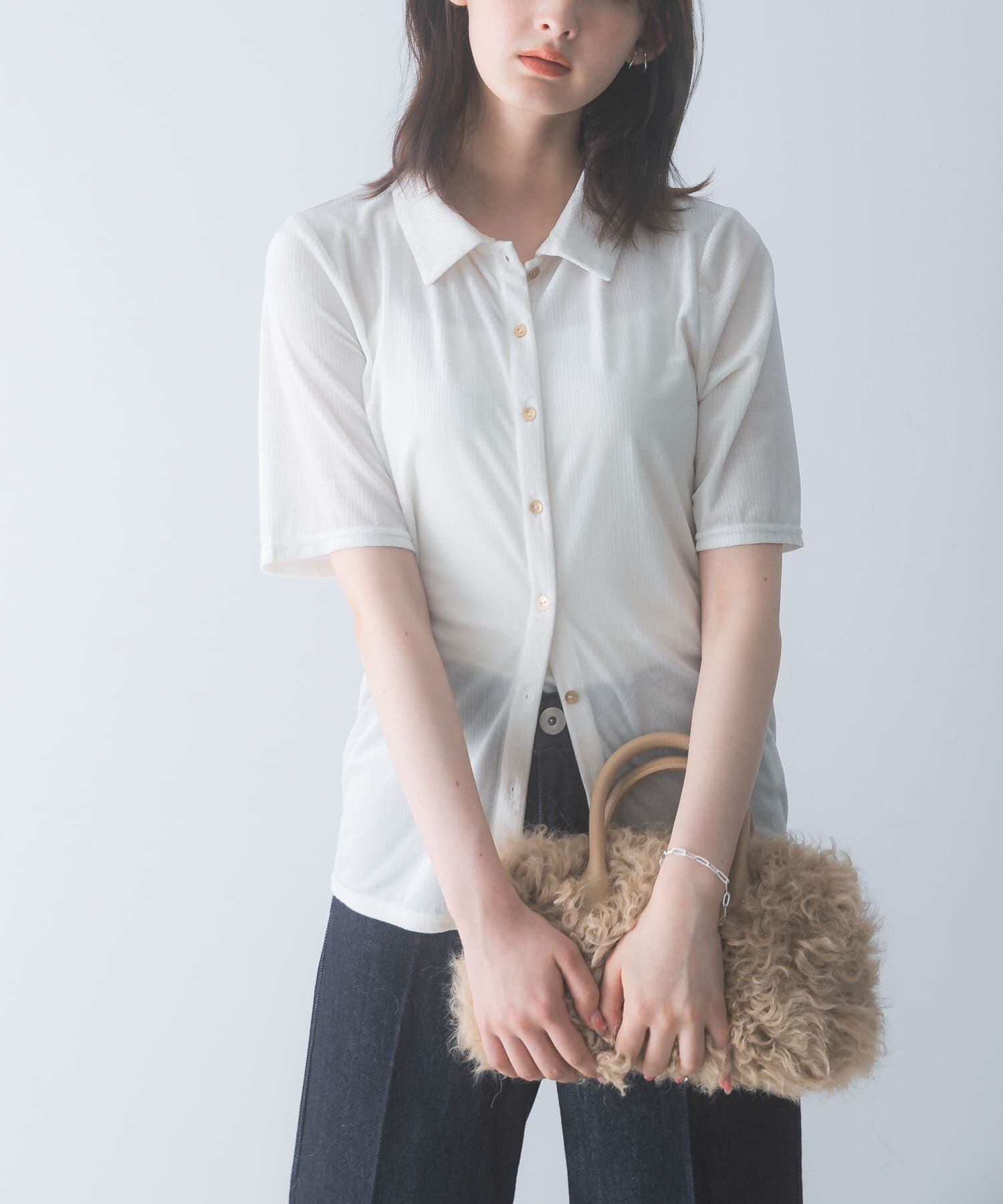 URBAN RESEARCH ROSSO「シアーストライプベロアポロカットソー」|Tシャツ・カットソー|オフホワイト