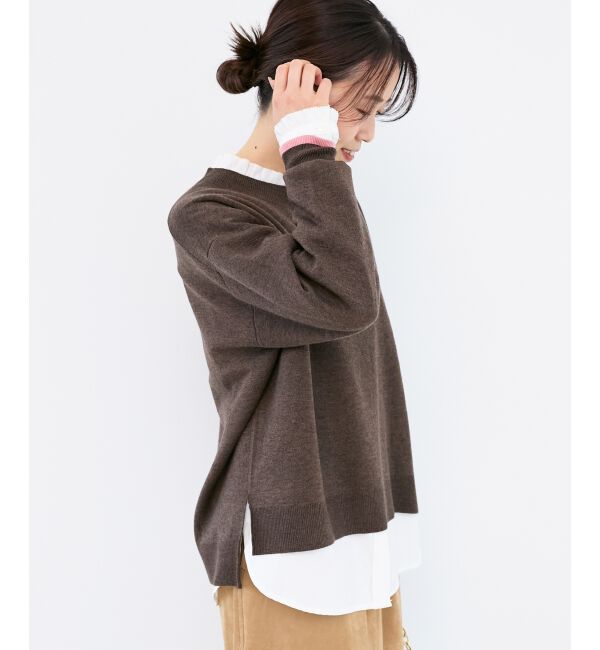  「《手洗い可能》ネック刺繍クルーネックニット」|ニット・セーター|