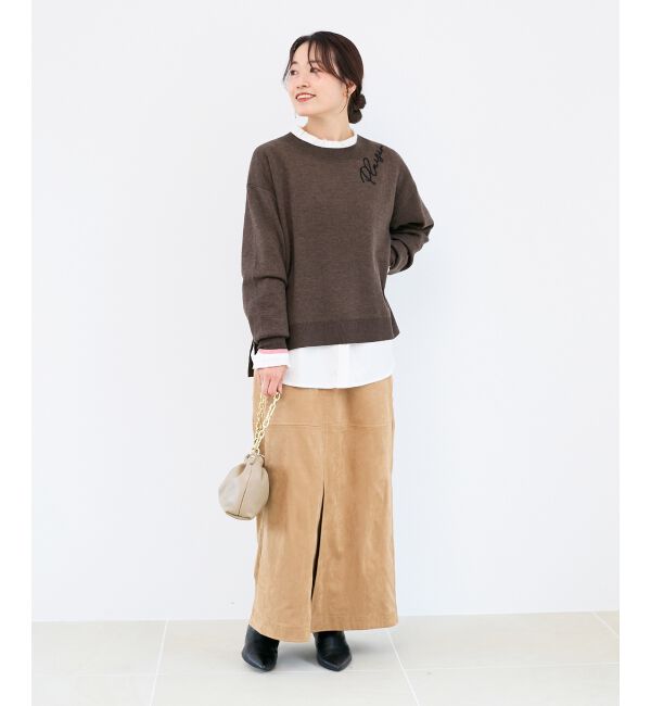  「《手洗い可能》ネック刺繍クルーネックニット」|ニット・セーター|