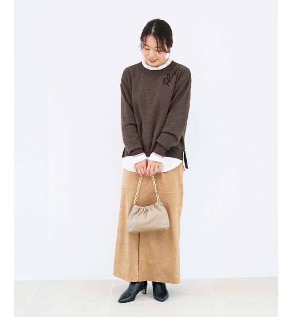  「《手洗い可能》ネック刺繍クルーネックニット」|ニット・セーター|
