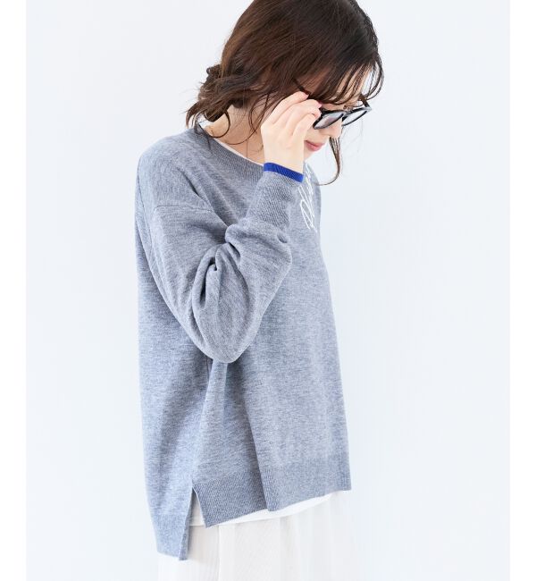  「《手洗い可能》ネック刺繍クルーネックニット」|ニット・セーター|