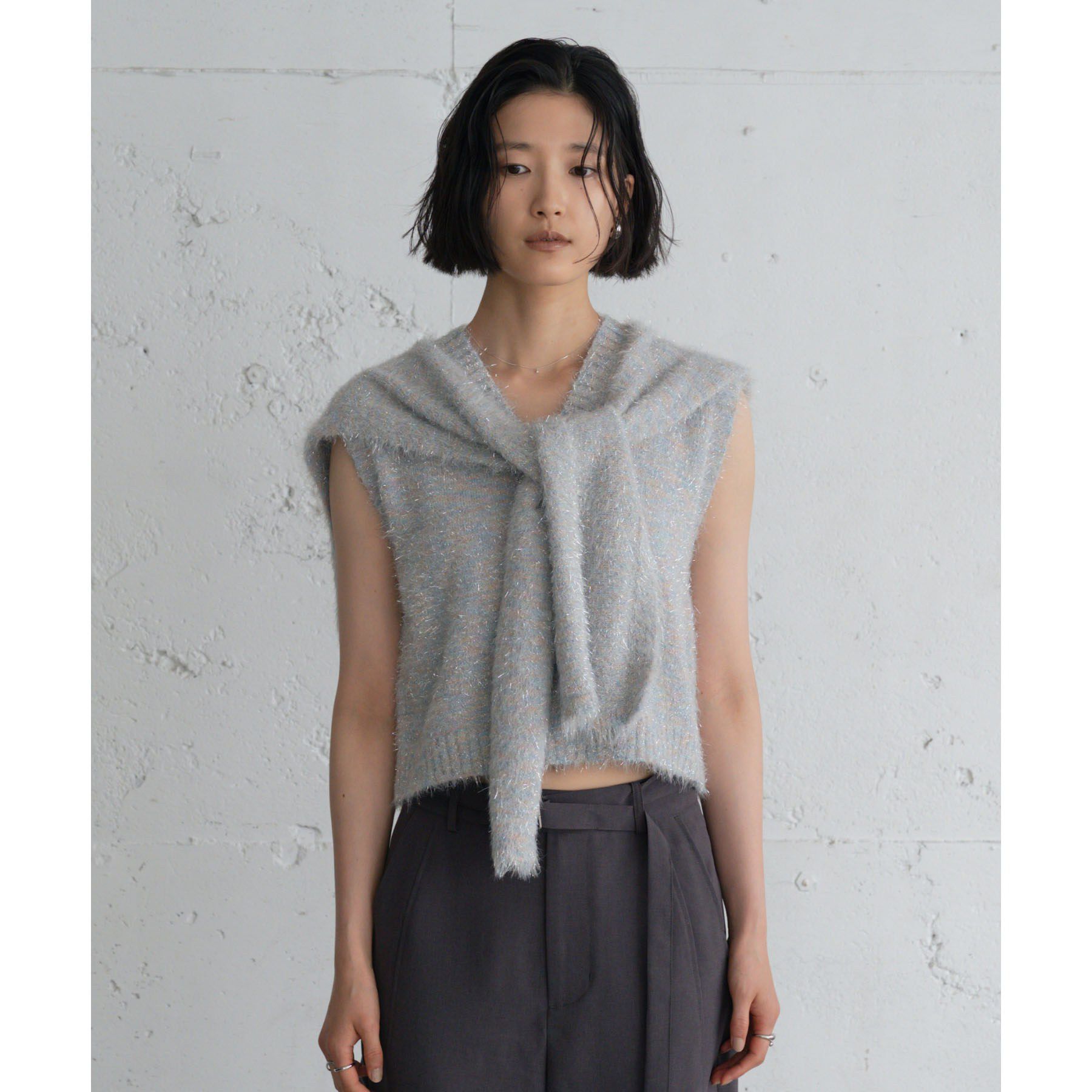 GALLEST「シャギーニット ストール付きトップス」|ニット・セーター|ライトグレー(411