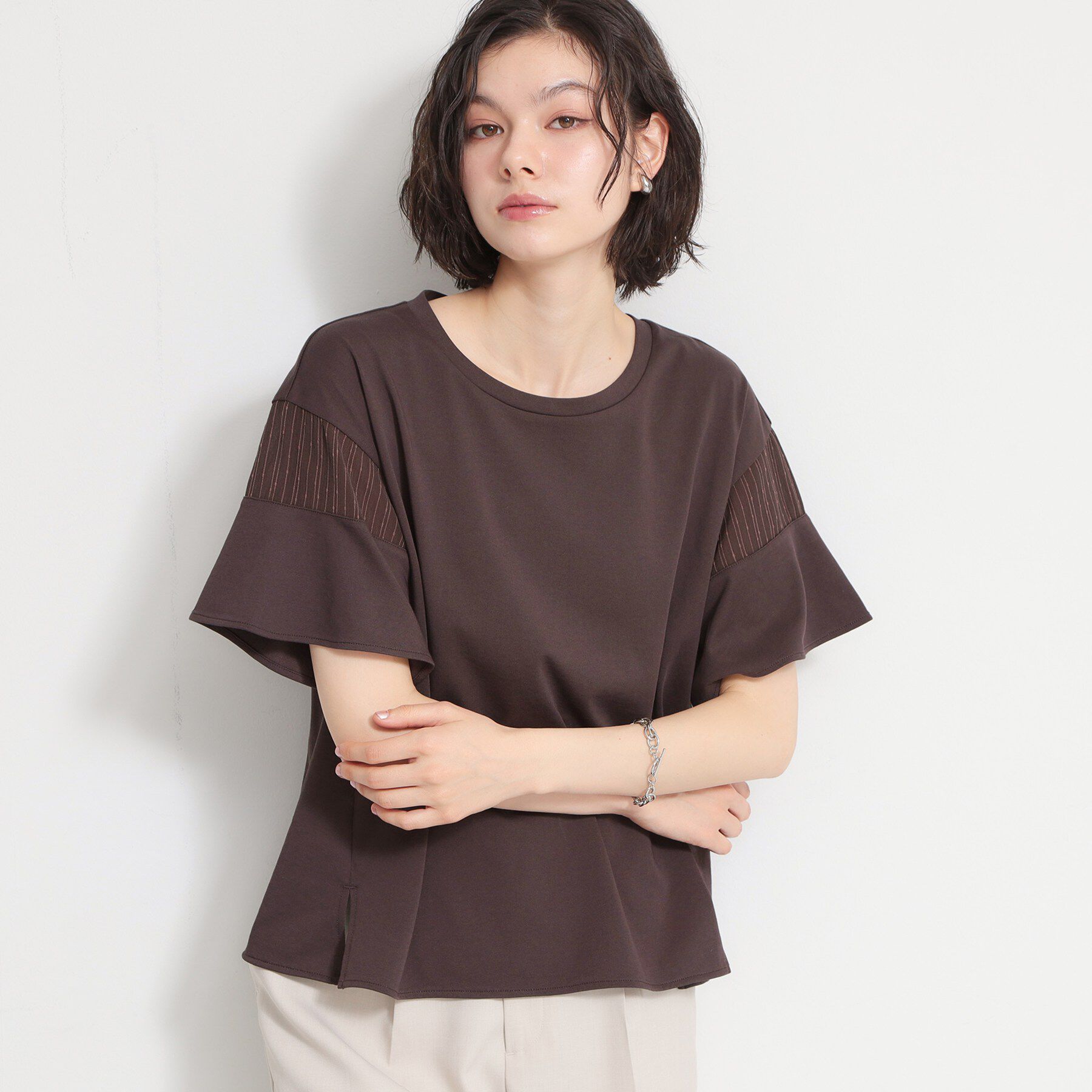 THE SHOP TK「【ひんやりさらさら】軽やかに揺れる シアーフレアスリーブTシャツ」|Tシャツ・カットソー|