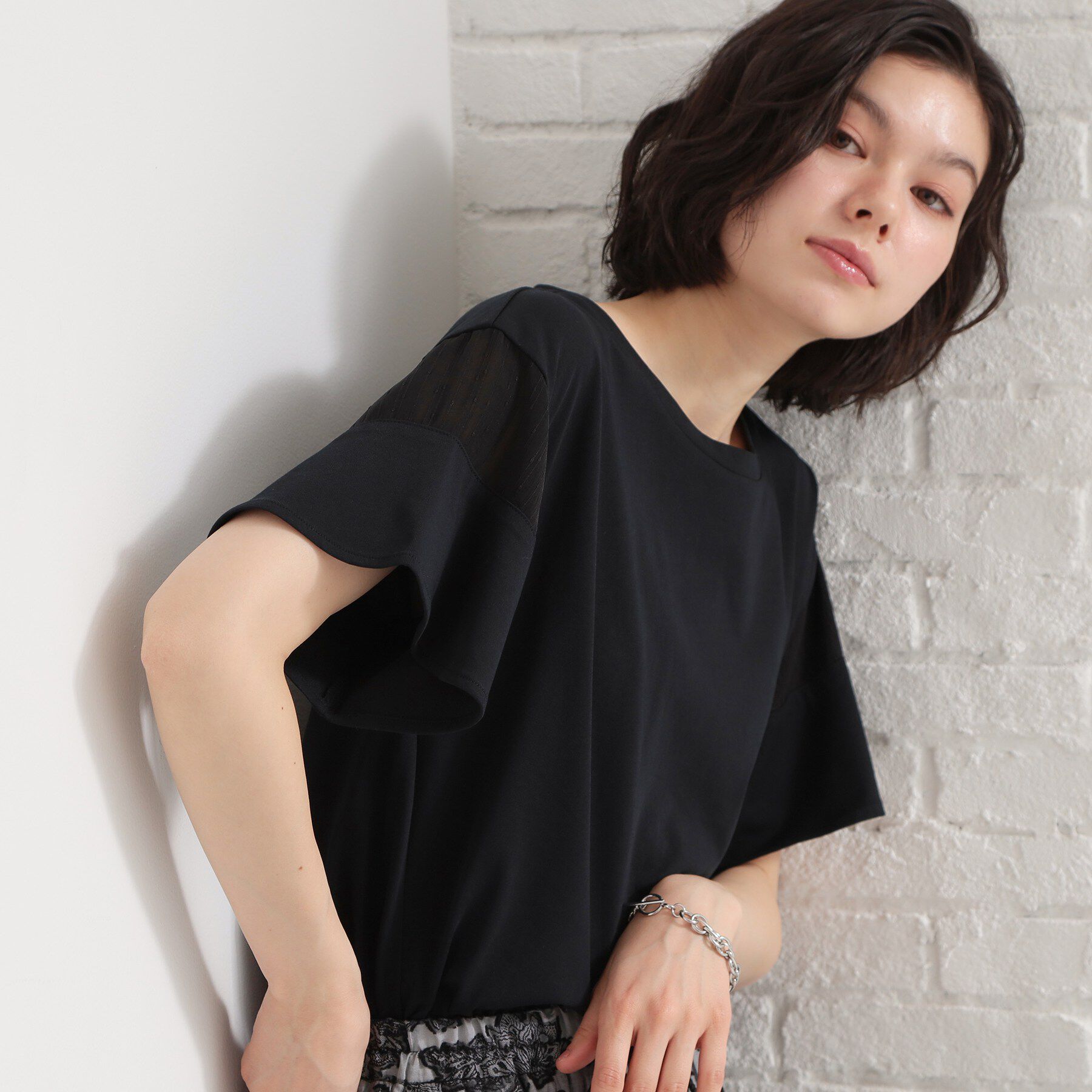 THE SHOP TK「【ひんやりさらさら】軽やかに揺れる シアーフレアスリーブTシャツ」|Tシャツ・カットソー|