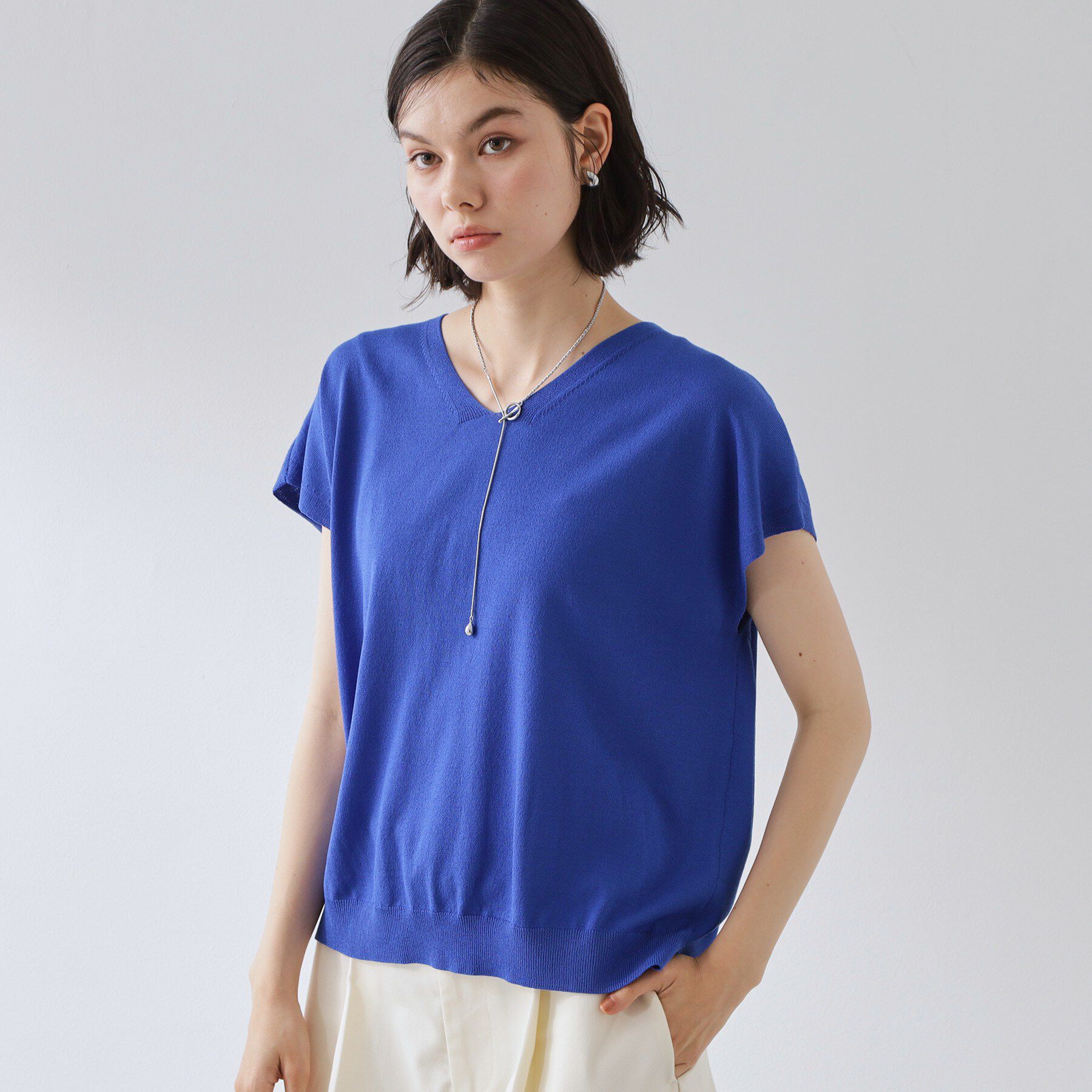 THE SHOP TK「【さらっとタッチ】風通しのいい Vネックサマーニット」|ニット・セーター|