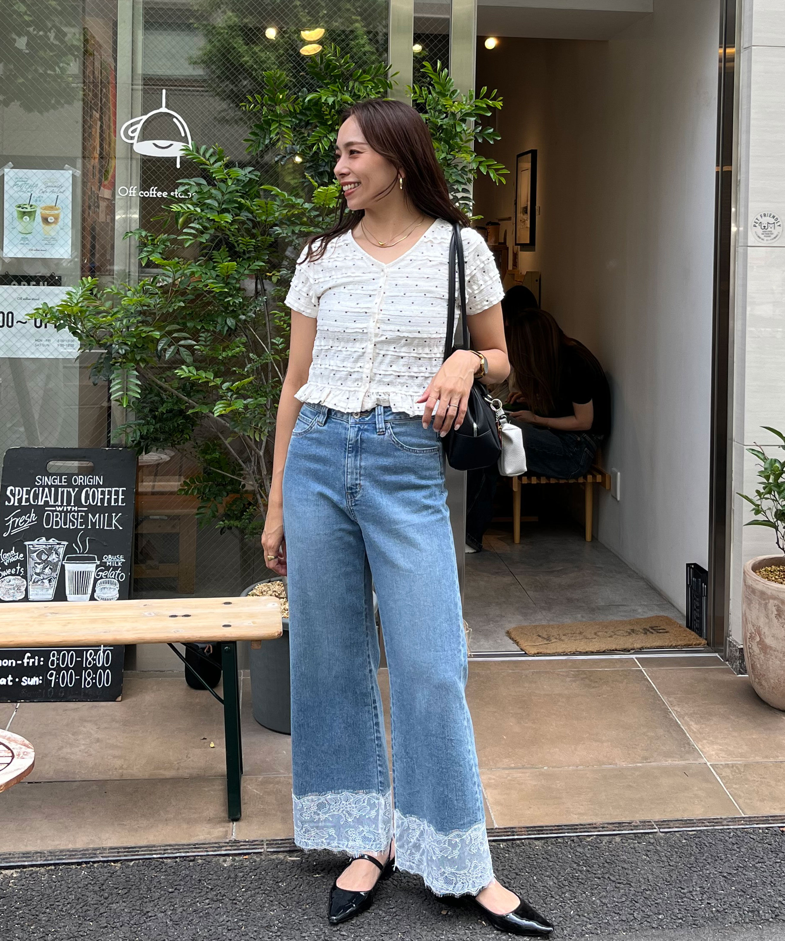  「[低身長サイズ/Sシリーズ]ベーシックワイド裾レースデニムパンツ」|その他|