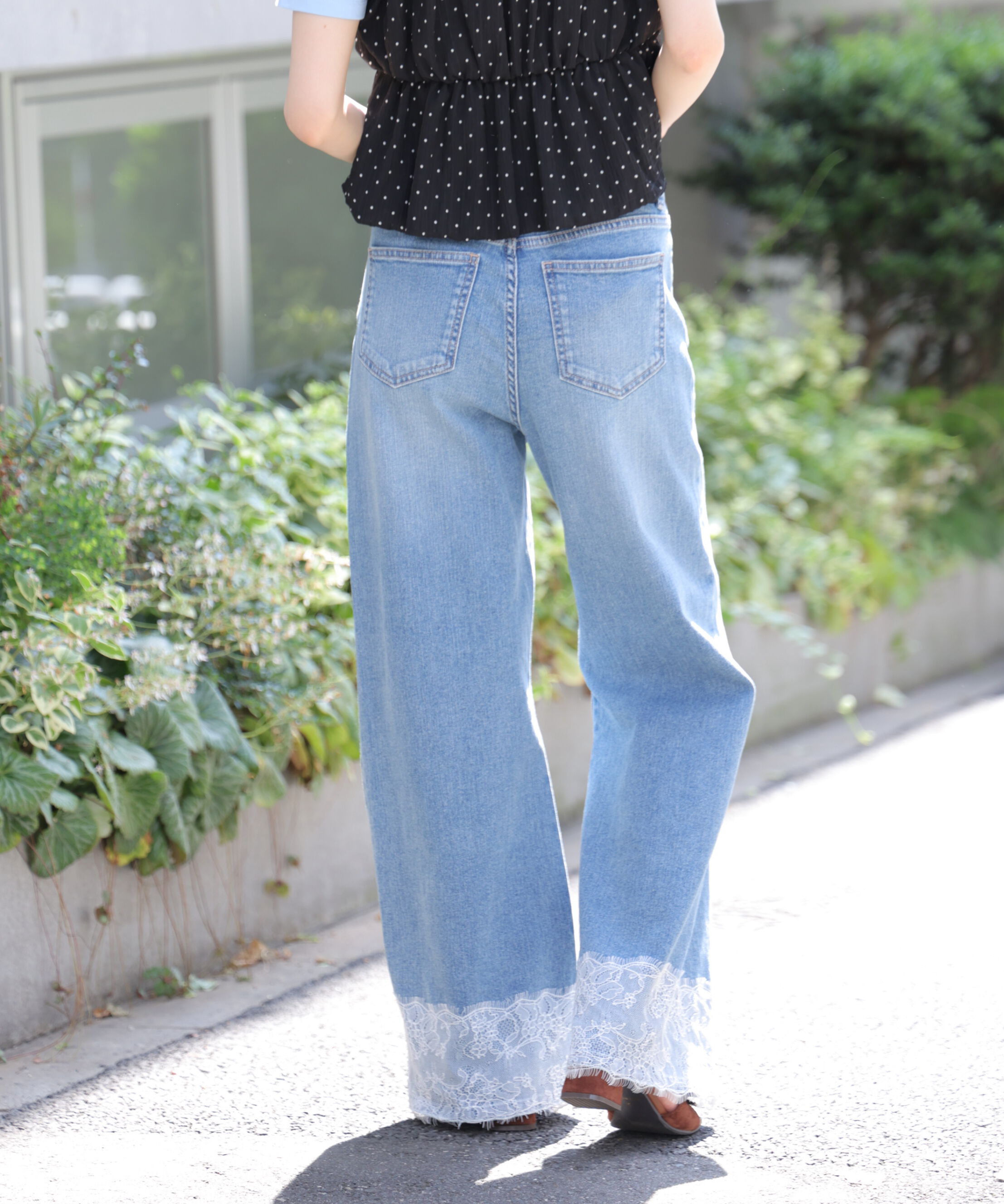 「[低身長サイズ/Sシリーズ]ベーシックワイド裾レースデニムパンツ」|その他|