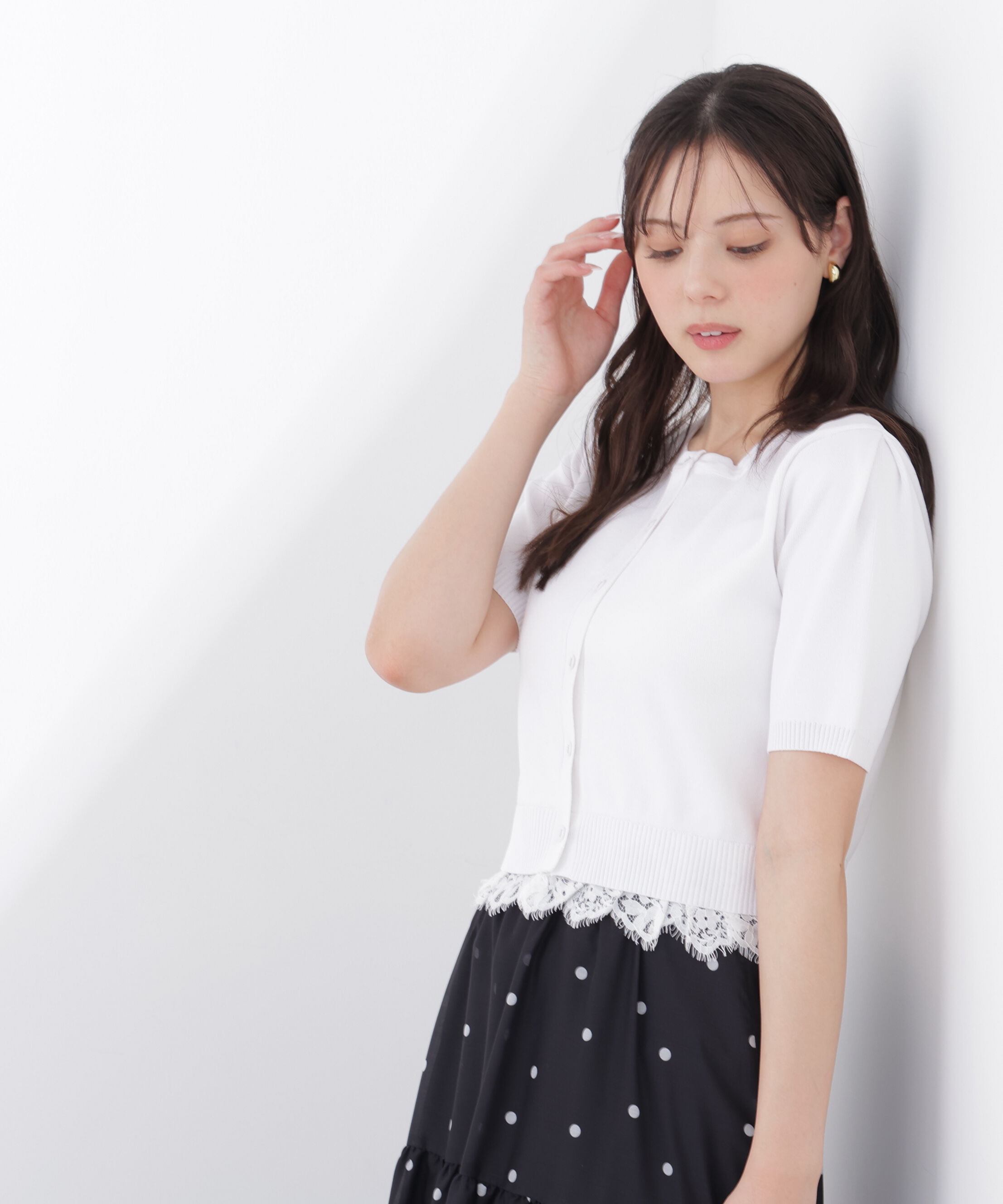 PROPORTION BODY DRESSING「レーストリムショートカーディガン」|カーディガン|