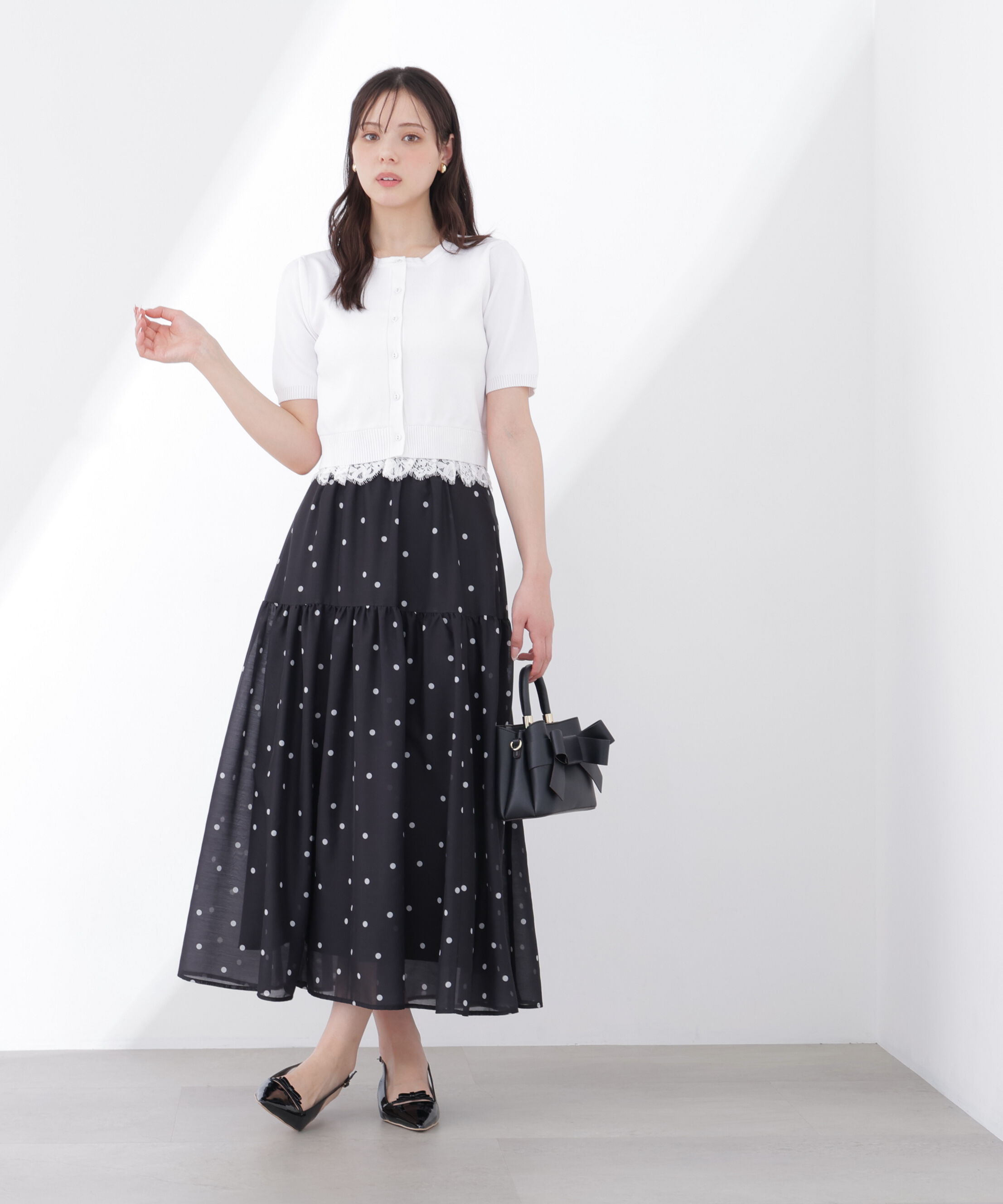 PROPORTION BODY DRESSING「レーストリムショートカーディガン」|カーディガン|