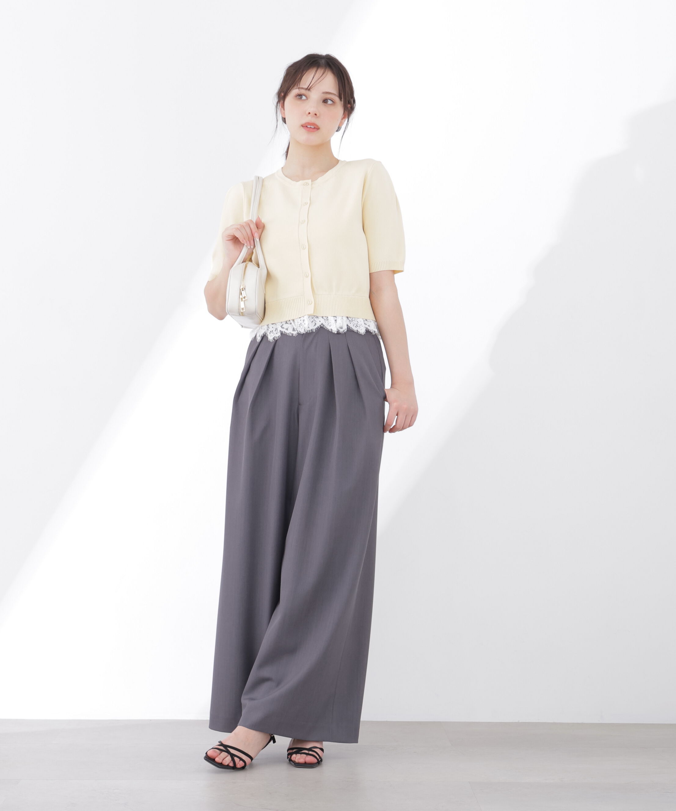 PROPORTION BODY DRESSING「レーストリムショートカーディガン」|カーディガン|