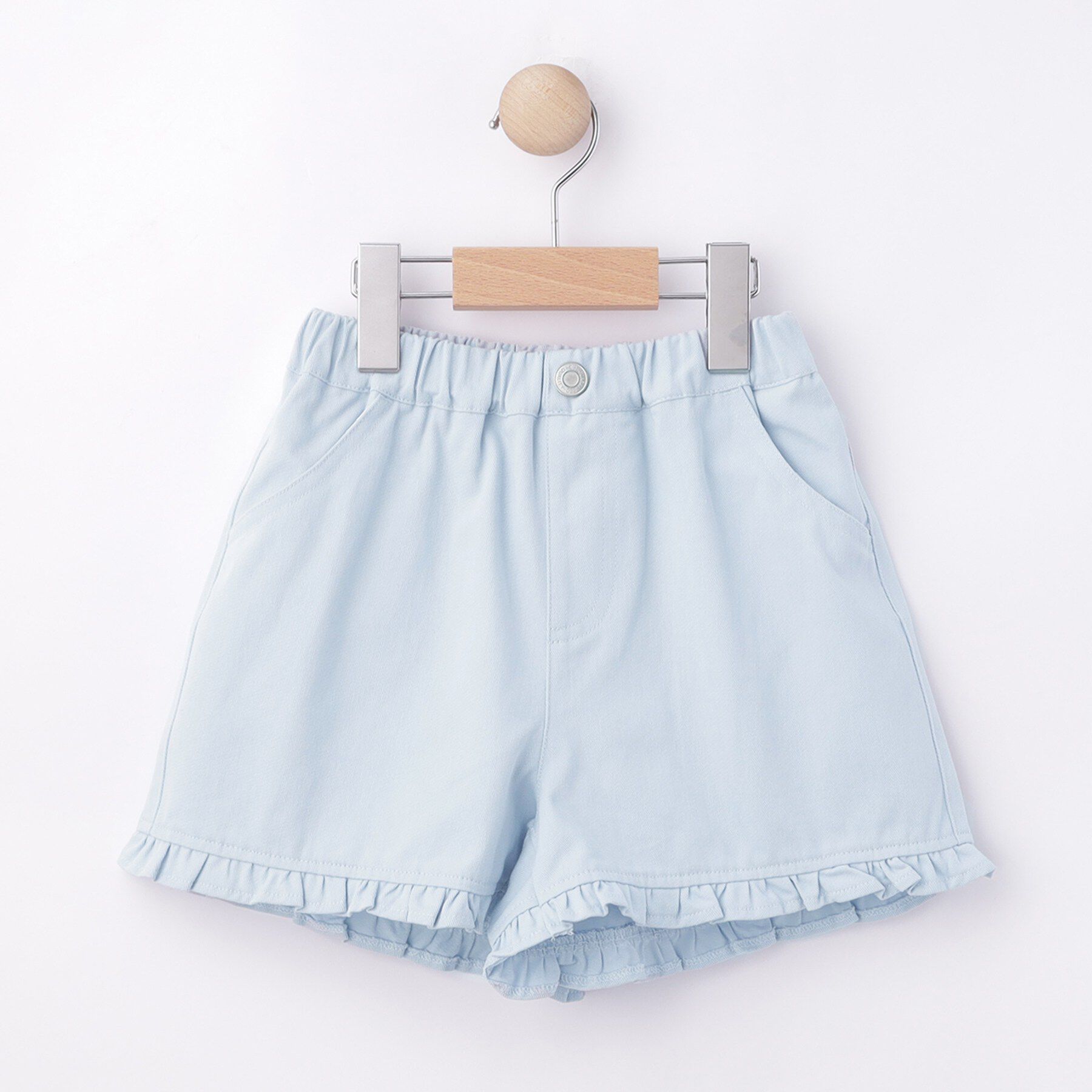 SHOO･LA･RUE「【100-150cm/洗濯機可】フリルショートパンツ」|キュロット|サックスブルー(09