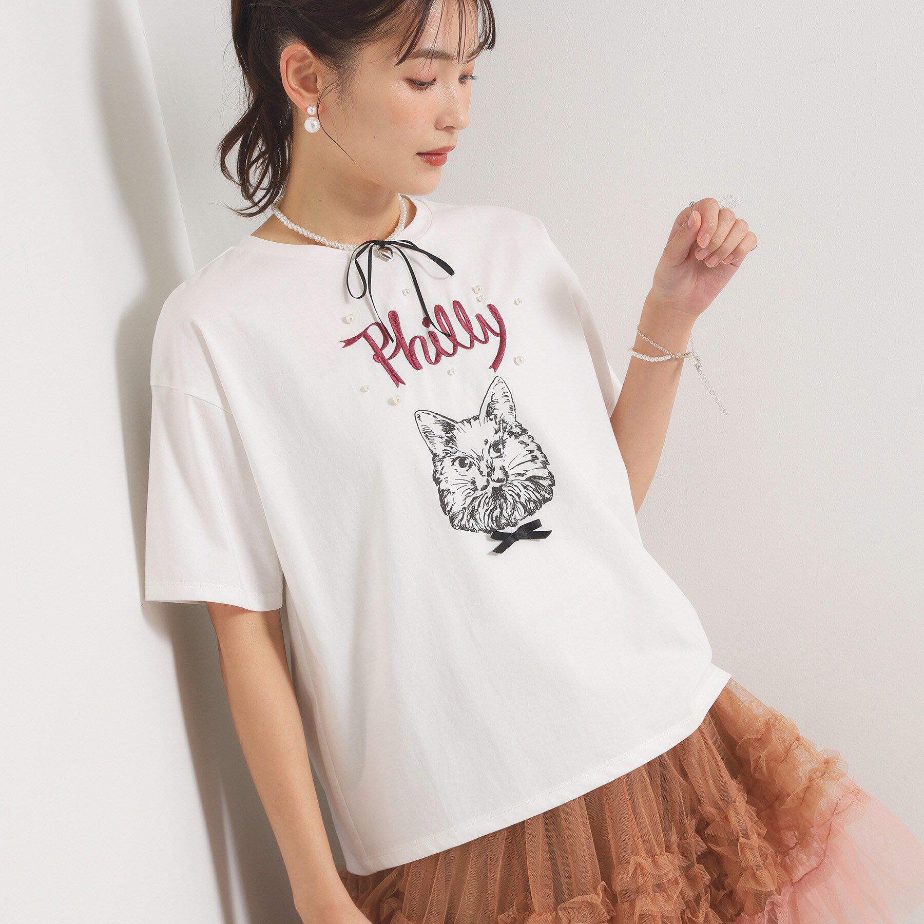 ITS&rsquo;DEMO「<Philly chocolateコラボ>キャットプリントTシャツ」|Tシャツ・カットソー|