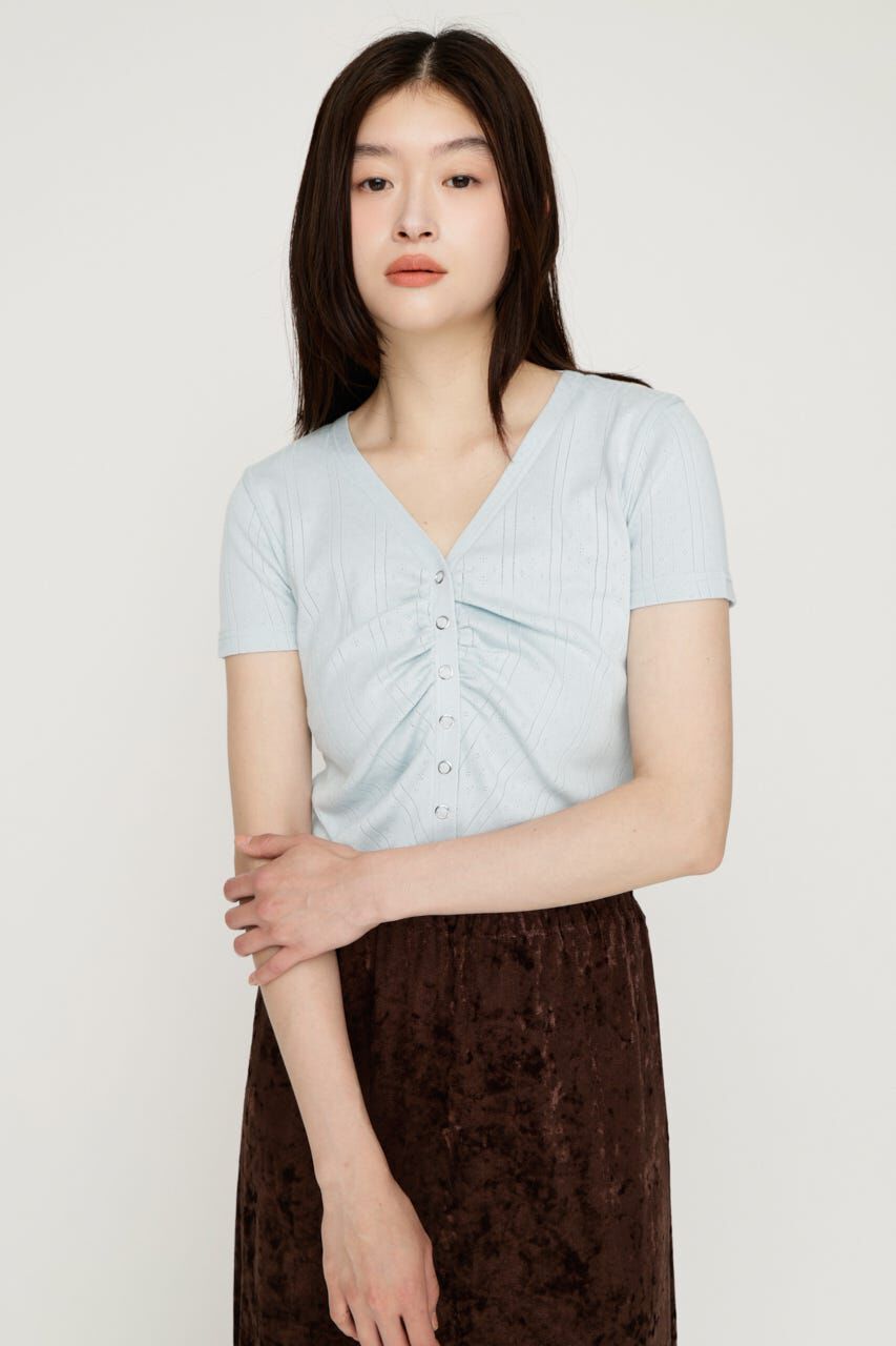 SLY「GATHER EYELET V／N カーディガン」|カーディガン|