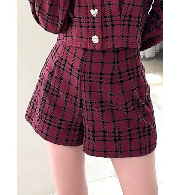 RESEXXY「チェックハイウエストショートパンツ」|その他|レッド
