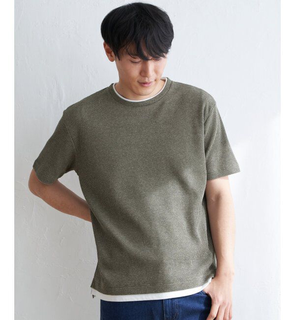 ikka「メランジワッフルフェイクT」|Tシャツ・カットソー|オリーブ