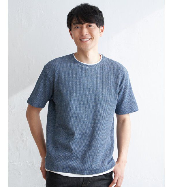 ikka「メランジワッフルフェイクT」|Tシャツ・カットソー|ブルー