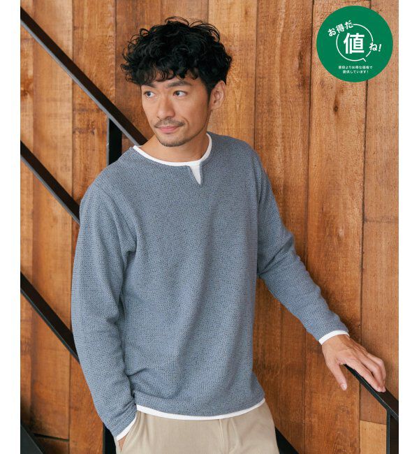 ikka「メランジ鹿の子キーネックレイヤード」|Tシャツ・カットソー|