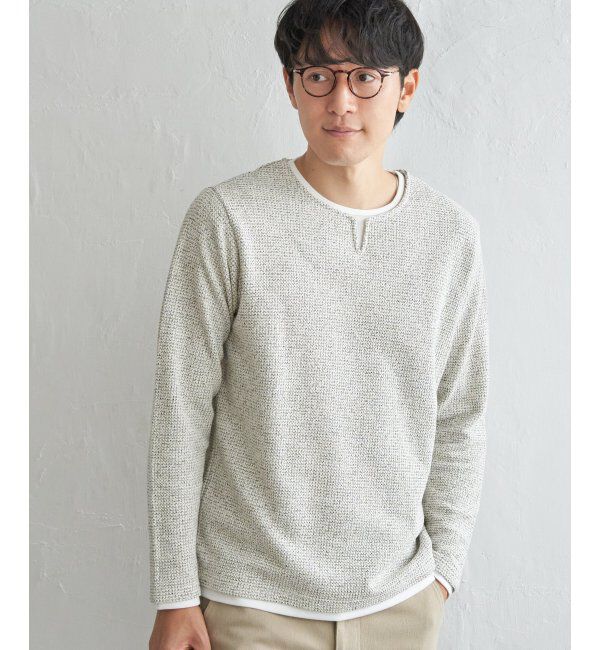 ikka「メランジ鹿の子キーネックレイヤード」|Tシャツ・カットソー|