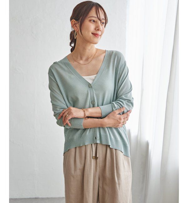 ikka「【接触冷感】シア－ニットカーディガン」|その他|ミントグリーン