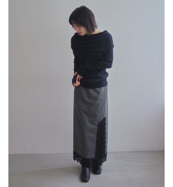 EMMEL REFINES「＜EMMEL REFINES＞EM レースストライプ Iライン スカート」|スカート|
