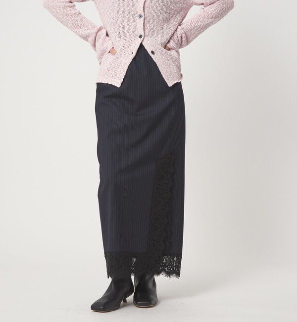 EMMEL REFINES「＜EMMEL REFINES＞EM レースストライプ Iライン スカート」|スカート|NAVY