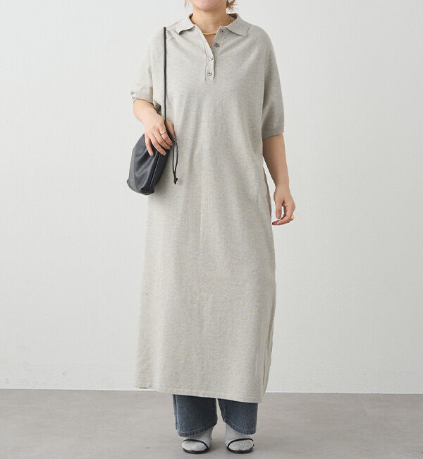  「ニットポロワンピース」|ワンピース|ライトグレー