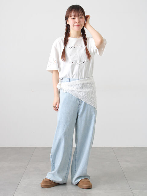 Samansa Mos2「三角ストール付カットワーク刺繍Tシャツ」|Tシャツ・カットソー|