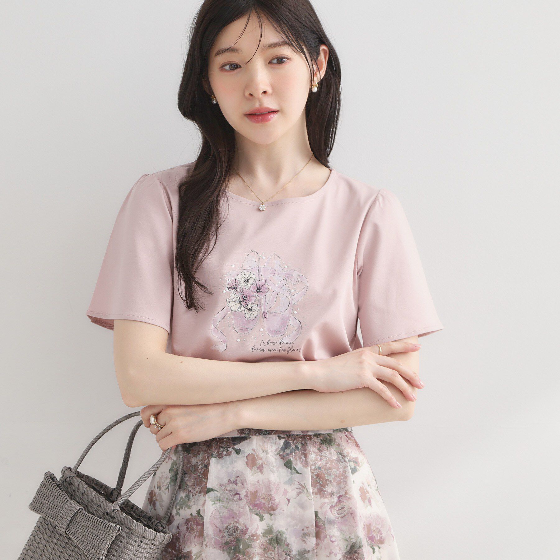 Couture broach「【接触冷感・UVカット・洗える】トゥシューズプリントTシャツ」|Tシャツ・カットソー|