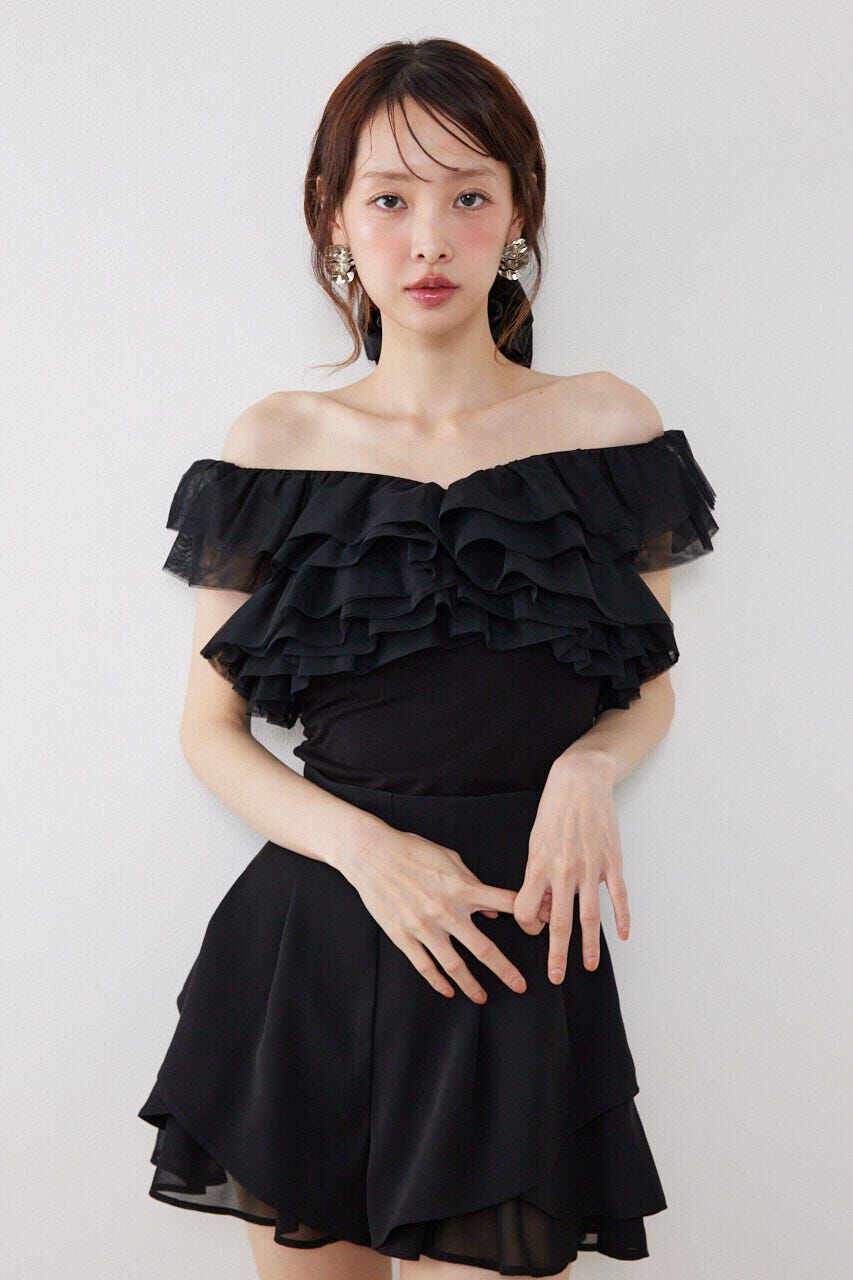 rienda「オフショルフリルカットトップス」|Tシャツ・カットソー|BLK
