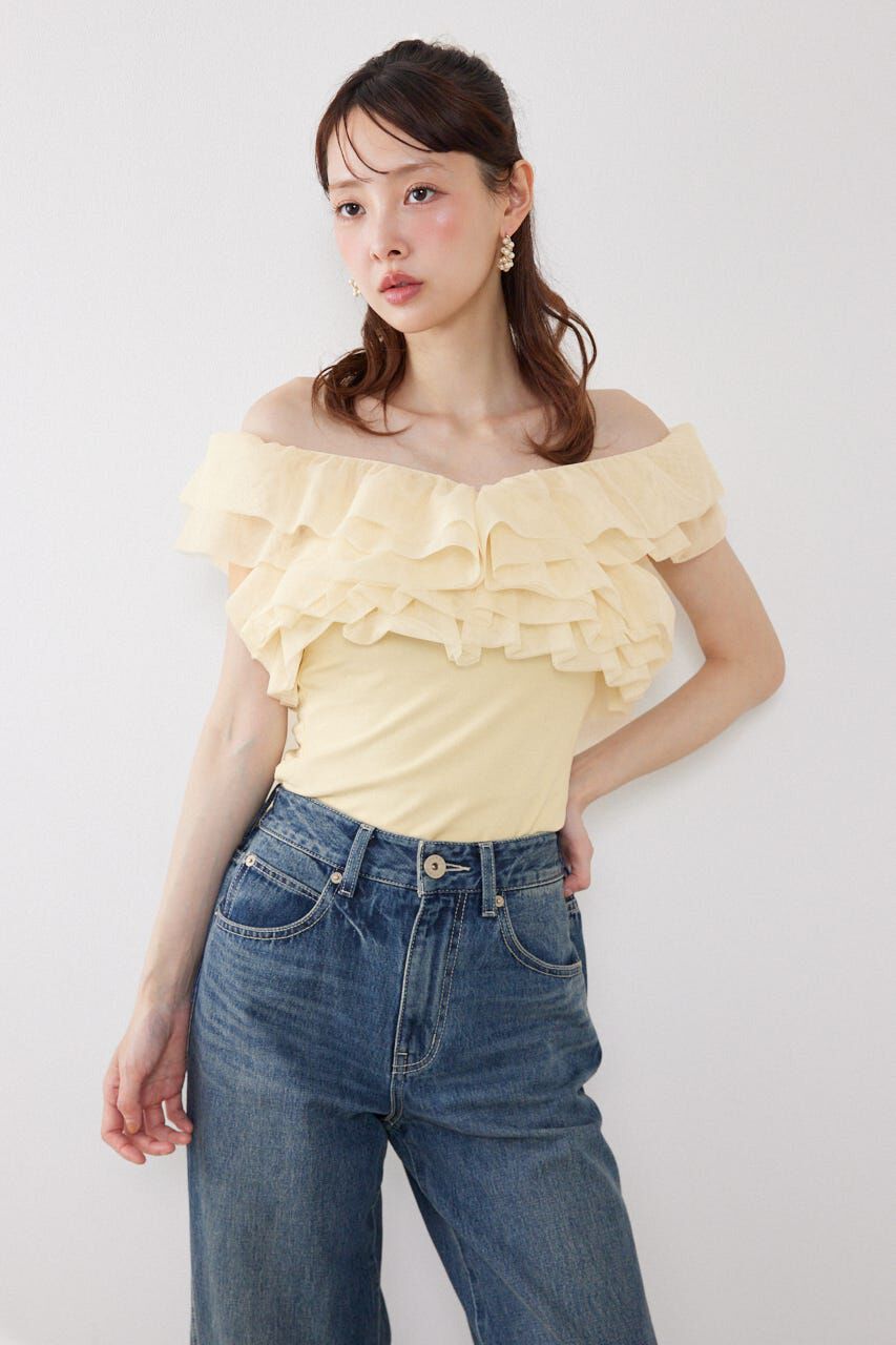 rienda「オフショルフリルカットトップス」|Tシャツ・カットソー|L/YEL1