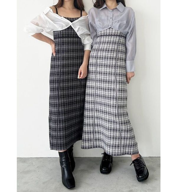 MERCURYDUO「シャツドッキングジャガードニットワンピース」|ワンピース|